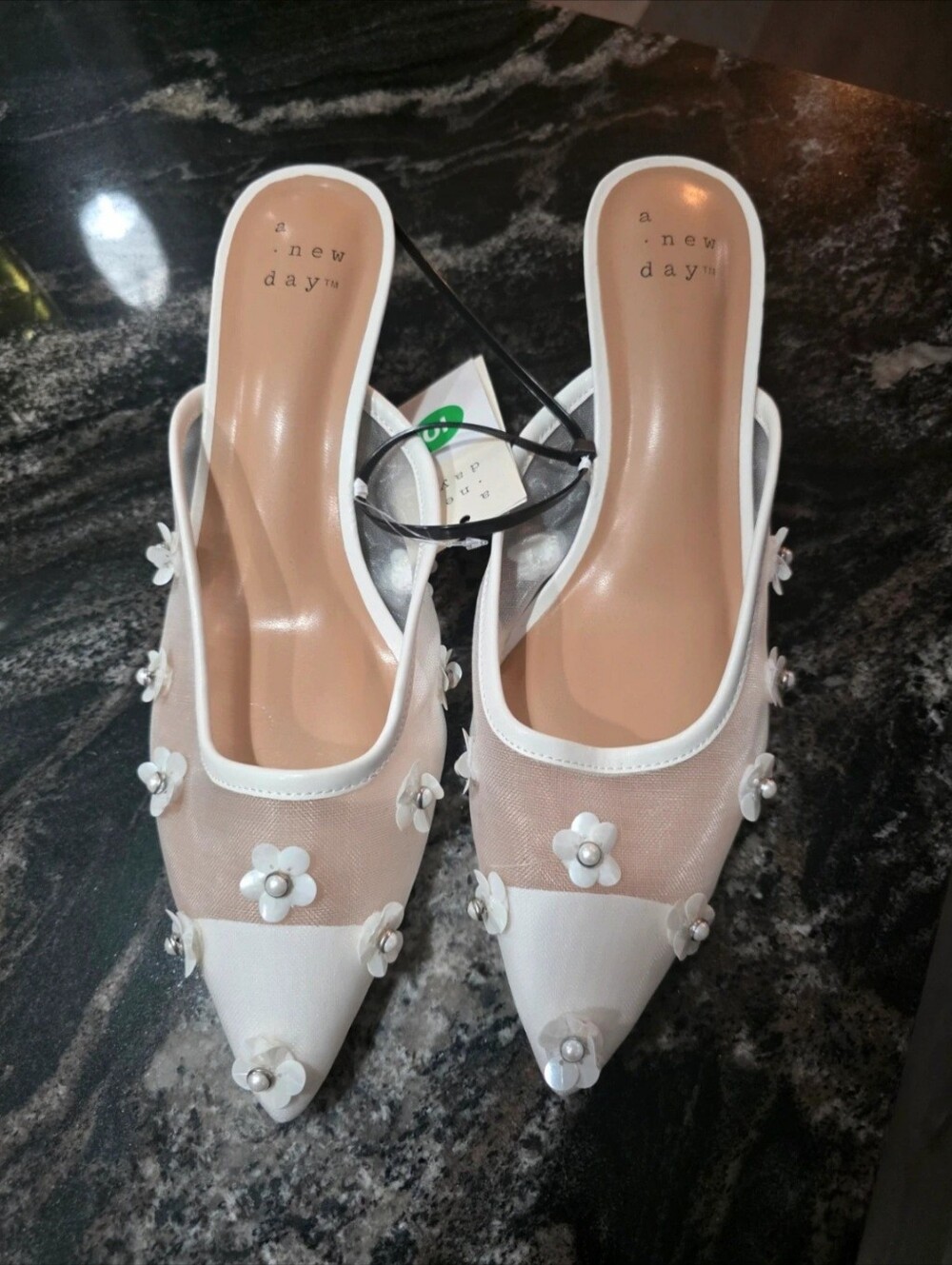 A New Day White Floral Mesh Pointed-Toe Heels.  Size 10